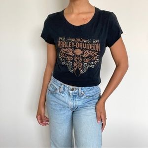 Vintage Y2K Harley Davidson Cropped Graphic T Shirt